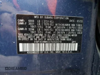 2022 Subaru Ascent Premium with VIN 4S4WMAED7N3422218, listed as a Copart auction lot 56030145 with 47,112 mi miles and Clean title. Bid and sale history available at DreamBid. Image 12.