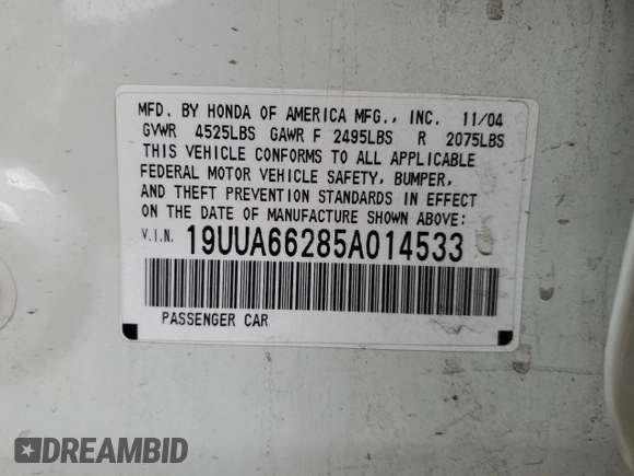 2005 Acura TL with VIN 19UUA66285A014533, listed as a Copart auction lot 84205114 with 0 mi miles and Salvage Title. Bid and sale history available at carsss.com. Image 13.