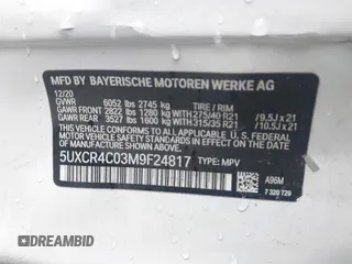 2021 BMW X5 sDrive40i with VIN 5UXCR4C03M9F24817, listed as a IAAI auction lot 41512172 with 54,867 mi miles. Bid and sale history available at carsss.com. Image 9.
