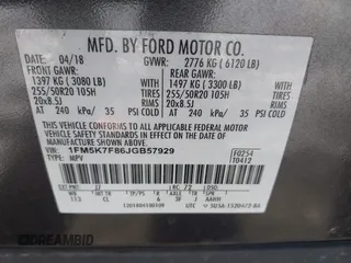 2018 Ford Explorer Limited with VIN 1FM5K7F86JGB57929, listed as a IAAI auction lot 41669318 with 101,136 mi miles and . Bid and sale history available at carsss.com. Image 9.