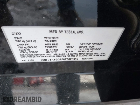 2023 Tesla Model Y Long Range z VIN 7SAYGDEE8PF826989, wystawiony jako IAAI lot #41615166 z przebiegiem 10 368 mil mil oraz . Historia ofert i sprzedaży dostępna na DreamBid. Obrazek 9.
