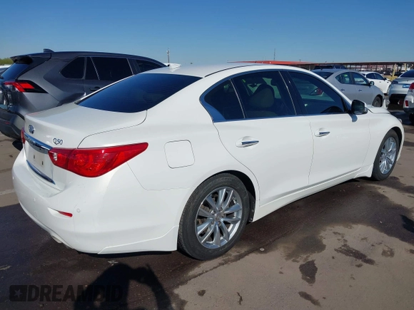 2014 Infiniti Q50 Hybrid Sport with VIN JN1AV7AP0EM691057, listed as a IAAI auction lot 41836162 with 147,477 mi miles and . Bid and sale history available at DreamBid. Image 4.