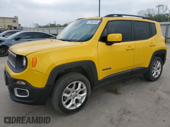 2017 Jeep Renegade Latitude with VIN ZACCJBBB9HPF02614, listed as a Copart auction lot 51486155 with 81,657 mi miles and Salvage Title. Bid and sale history available at carsss.com. Image 1.