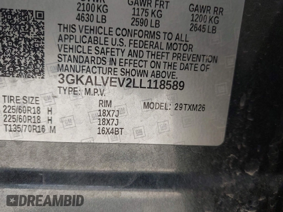 2020 GMC Terrain SLT z VIN 3GKALVEV2LL118589, wystawiony jako IAAI lot #42235449 z przebiegiem 83 573 mil mil oraz . Historia ofert i sprzedaży dostępna na DreamBid. Obrazek 9.