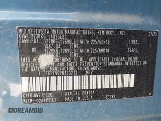 2023 Toyota RAV4 Hybrid SE with VIN 4T3T6RFV6PU130213, listed as a IAAI auction lot 42066860 with Not provided miles and . Bid and sale history available at DreamBid. Image 9.