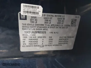 2015 GMC Yukon XL Denali with VIN 1GKS1JKJ5FR653076, listed as a IAAI auction lot 42072132 with 288,568 mi miles. Bid and sale history available at carsss.com. Image 9.