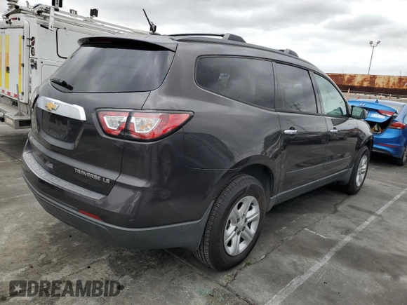 2015 Chevrolet Traverse LS z VIN 1GNKRFKD5FJ297259, wystawiony jako Copart lot #59894545 z przebiegiem 122 142 mil mil oraz Szkoda całkowita • Salvage title. Historia ofert i sprzedaży dostępna na DreamBid. Obrazek 3.