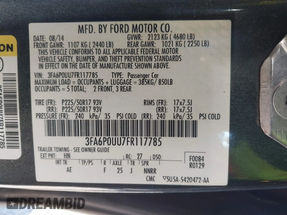 2015 Ford Fusion S Hybrid with VIN 3FA6P0UU7FR117785, listed as a IAAI auction lot 41589546 with 136,657 mi miles. Bid and sale history available at carsss.com. Image 9.