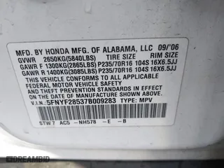 2007 Honda Pilot EX-L with VIN 5FNYF28537B009283, listed as a IAAI auction lot 41818815 with 155,020 mi miles. Bid and sale history available at carsss.com. Image 9.
