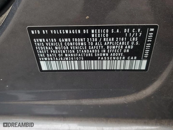 2018 Volkswagen Jetta 1.4T SE with VIN 3VWDB7AJ8JM261075, listed as a Copart auction lot 88881485 with 128,762 mi miles and Salvage Title. Bid and sale history available at carsss.com. Image 13.