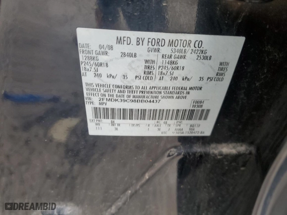 2008 Ford Edge Limited with VIN 2FMDK39C98BB04437, listed as a Copart auction lot 50401055 with 209,252 mi miles and Salvage Title. Bid and sale history available at carsss.com. Image 13.