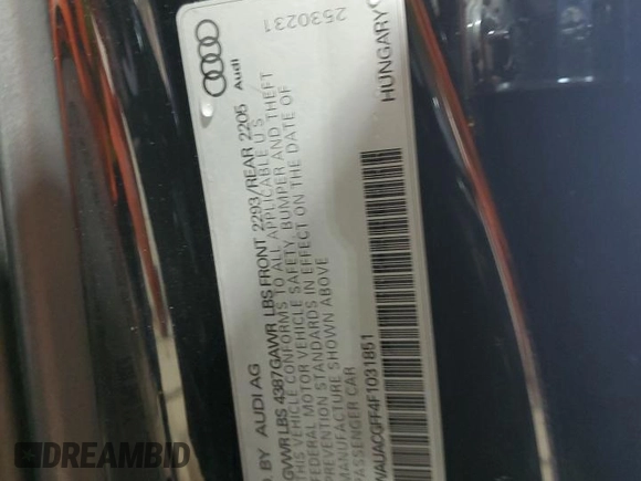 2015 Audi A3 Premium with VIN WAUACGFF4F1031851, listed as a Copart auction lot 63776735 with 156,941 mi miles and Salvage title. Bid and sale history available at DreamBid. Image 13.