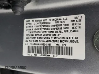 2018 Honda CR-V EX-L with VIN 7FARW1H84JE045357, listed as a Copart auction lot 51622855 with 78,492 mi miles and Salvage Title. Bid and sale history available at DreamBid. Image 13.