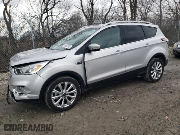 2017 Ford Escape Titanium with VIN 1FMCU0JD5HUB08102, listed as a Copart auction lot 49502525 with 45,383 mi miles and Salvage Title. Bid and sale history available at carsss.com. Image 1.