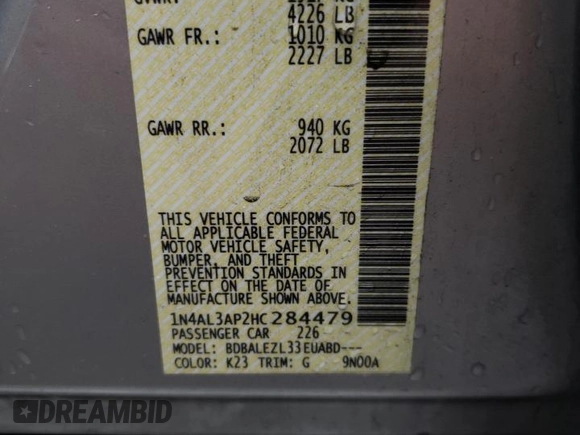 2017 Nissan Altima S with VIN 1N4AL3AP2HC284479, listed as a Copart auction lot 49654125 with 101,025 mi miles and Salvage title. Bid and sale history available at DreamBid. Image 13.