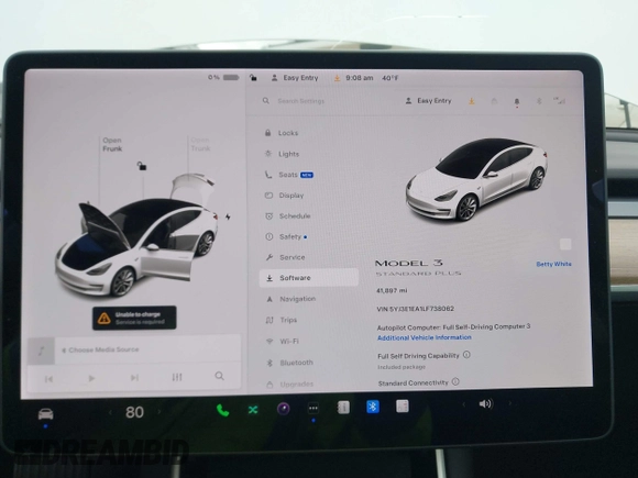 2020 Tesla Model 3 Standard Range Plus with VIN 5YJ3E1EA1LF738062, listed as a IAAI auction lot 41747581 with 41,897 mi miles. Bid and sale history available at carsss.com. Image 7.