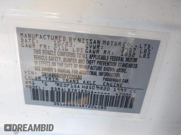 2024 Nissan Sentra S z VIN 3N1AB8BV5RY226580, wystawiony jako IAAI lot #41865600 z przebiegiem 13 160 mil mil oraz . Historia ofert i sprzedaży dostępna na DreamBid. Obrazek 9.