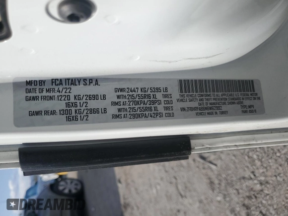 2022 Ram ProMaster City Cargo Tradesman with VIN ZFBHRFAB6N6W62992, listed as a Copart auction lot 51525895 with 111,144 mi miles and Salvage title. Bid and sale history available at DreamBid. Image 15.