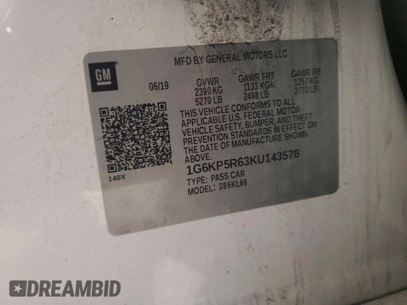 2019 Cadillac CT6 Sport AWD with VIN 1G6KP5R63KU143578, listed as a Copart auction lot 42599415 with 115,853 mi miles and Salvage title. Bid and sale history available at DreamBid. Image 12.