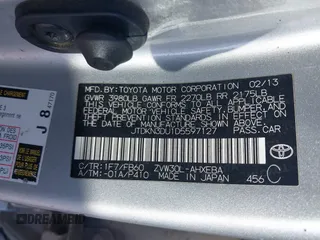 2013 Toyota Prius One with VIN JTDKN3DU1D5597127, listed as a IAAI auction lot 41455106 with 255,247 mi miles. Bid and sale history available at carsss.com. Image 9.