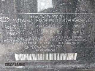 2013 Hyundai Sonata Limited with VIN 5NPEC4AB4DH577823, listed as a IAAI auction lot 41913061 with 186,376 mi miles and . Bid and sale history available at DreamBid. Image 9.