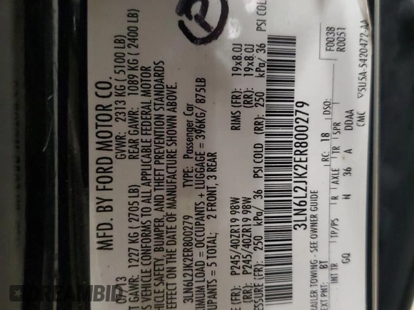 2014 Lincoln MKZ with VIN 3LN6L2JK2ER800279, listed as a Copart auction lot 47982425 with 0 mi miles and Salvage Title. Bid and sale history available at carsss.com. Image 15.