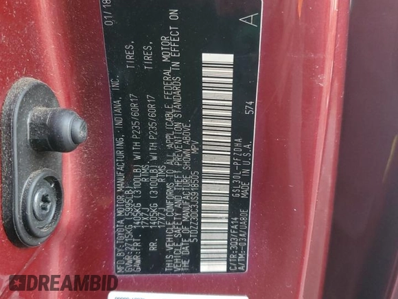 2018 Toyota Sienna L with VIN 5TDZZ3DC3JS918505, listed as a Copart auction lot 81588254 with 119,091 mi miles and Salvage Title. Bid and sale history available at DreamBid. Image 13.