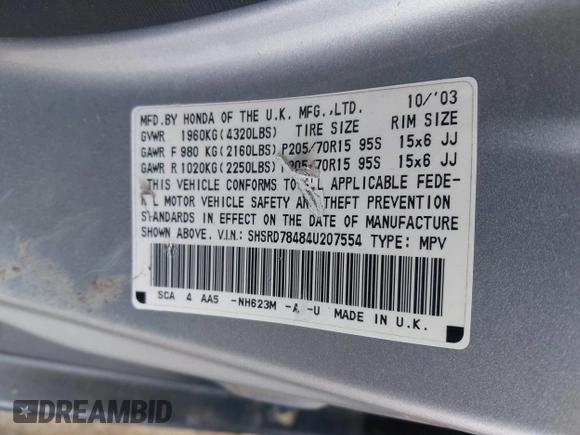 2004 Honda CR-V LX with VIN SHSRD78484U207554, listed as a IAAI auction lot 42203419 with 229,417 mi miles and . Bid and sale history available at carsss.com. Image 9.