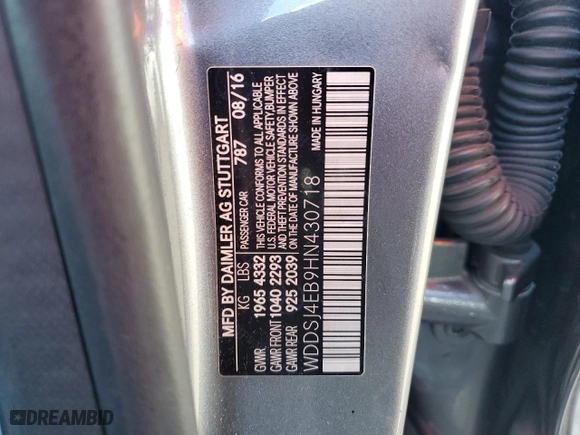 2017 Mercedes-Benz CLA with VIN WDDSJ4EB9HN430718, listed as a Copart auction lot 44358815 with 145,597 mi miles and Salvage Title. Bid and sale history available at carsss.com. Image 14.