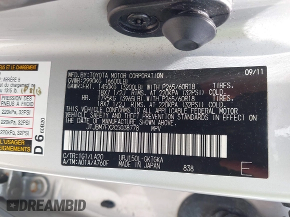 2012 Lexus GX 460 с VIN JTJBM7FX2C5038778, выставлен на аукционе IAAI как лот 42746203 с пробегом 212 412 миль миль и . История ставок и продаж доступна на DreamBid. Изображение 9.