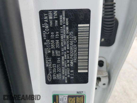 2024 Hyundai Elantra Limited with VIN KMHLP4DG9RU661275, listed as a Copart auction lot 47456335 with 11,501 mi miles and Salvage Title. Bid and sale history available at DreamBid. Image 12.
