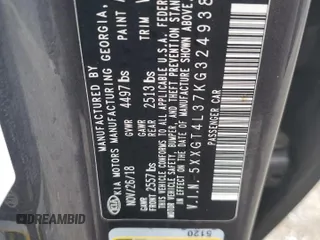 2019 Kia Optima LX with VIN 5XXGT4L37KG324938, listed as a Copart auction lot 52385714 with 110,840 mi miles and Salvage Title. Bid and sale history available at carsss.com. Image 12.