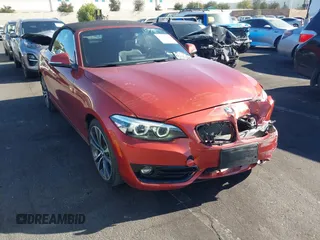 2018 BMW 2 Series 230i with VIN WBA2M7C55JVD51262, listed as a IAAI auction lot 41343333 with 29,537 mi miles. Bid and sale history available at carsss.com. Image 1.