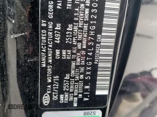 2017 Kia Optima LX with VIN 5XXGT4L37HG123033, listed as a Copart auction lot 47891165 with 0 mi miles and Clean Title. Bid and sale history available at carsss.com. Image 13.