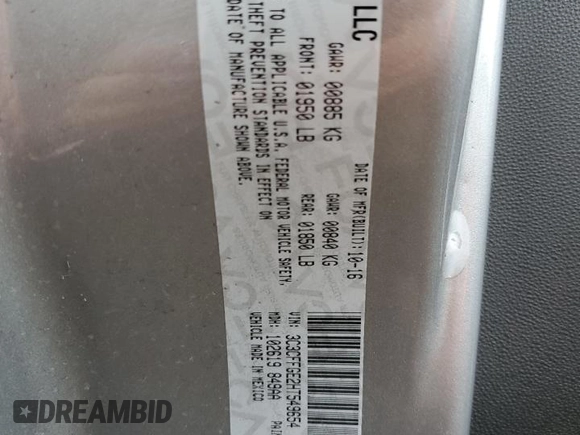 2017 FIAT 500e with VIN 3C3CFFGE2HT549654, listed as a Copart auction lot 53664325 with 53,326 mi miles and Salvage title. Bid and sale history available at DreamBid. Image 12.