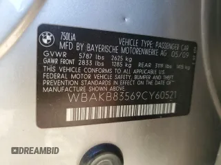 2009 BMW 7 Series 750Li with VIN WBAKB83569CY60521, listed as a Copart auction lot 82050884 with 142,788 mi miles and Salvage Title. Bid and sale history available at DreamBid. Image 14.