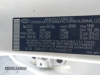 2022 Hyundai Tucson SEL with VIN 5NMJFCAE7NH085117, listed as a IAAI auction lot 41592496 with 16,576 mi miles. Bid and sale history available at carsss.com. Image 9.