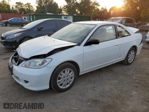2005 Honda Civic Cpe LX with VIN 1HGEM225X5L073656, listed as a Copart auction lot 71573524 with 184,202 mi miles and Salvage Title. Bid and sale history available at carsss.com. Image 1.