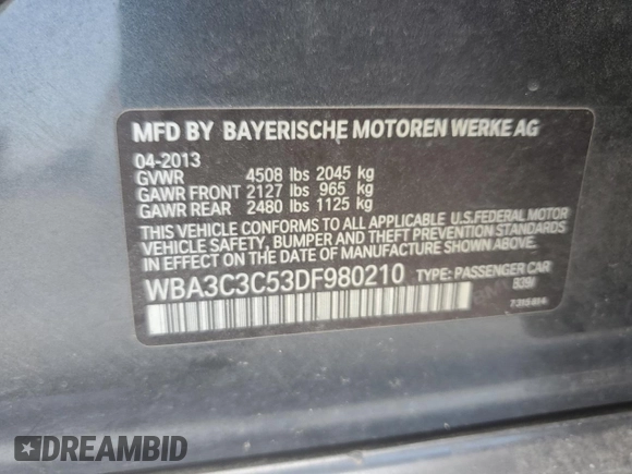 2013 BMW 3 Series 320i xDrive с VIN WBA3C3C53DF980210, выставлен на аукционе Copart как лот 56383714 с пробегом 115 824 миль миль и Списание • Salvage title. История ставок и продаж доступна на DreamBid. Изображение 12.