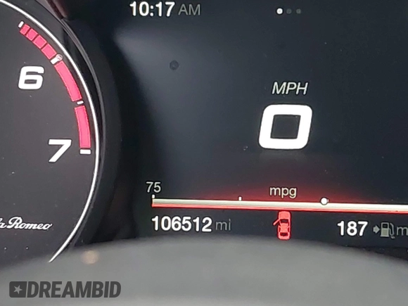 2017 Alfa Romeo Giulia with VIN ZARFAEBN5H7540188, listed as a IAAI auction lot 41619098 with 106,512 mi miles. Bid and sale history available at carsss.com. Image 15.