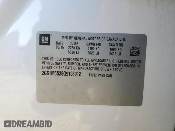 2016 Cadillac XTS Luxury Collection with VIN 2G61M5S38G9108012, listed as a Copart auction lot 88417485 with 134,811 mi miles and Salvage title. Bid and sale history available at DreamBid. Image 12.