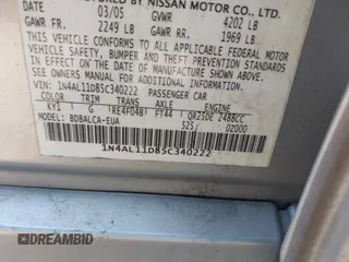2005 Nissan Altima S z VIN 1N4AL11D85C340222, wystawiony jako IAAI lot #42297965 z przebiegiem Nie podano mil oraz . Historia ofert i sprzedaży dostępna na DreamBid. Obrazek 9.