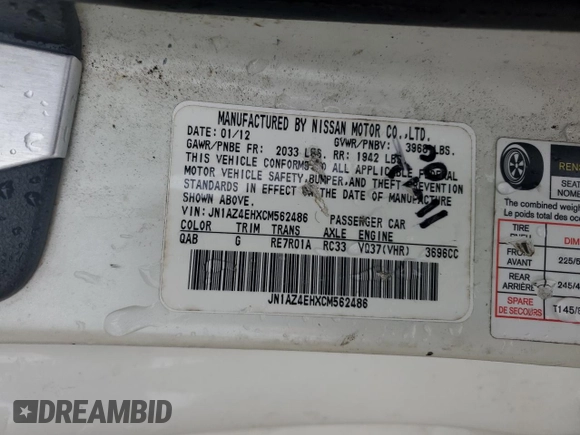 2012 Nissan 370Z z VIN JN1AZ4EHXCM562486, wystawiony jako Copart lot #44594005 z przebiegiem 79 150 mil mil oraz Szkoda całkowita • Salvage title. Historia ofert i sprzedaży dostępna na DreamBid. Obrazek 13.