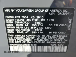 2024 Volkswagen Atlas SE z VIN 1V2WE2CA2RC262320, wystawiony jako Copart lot #57114235 z przebiegiem 5 513 mil mil oraz Szkoda całkowita • Salvage title. Historia ofert i sprzedaży dostępna na DreamBid. Obrazek 13.