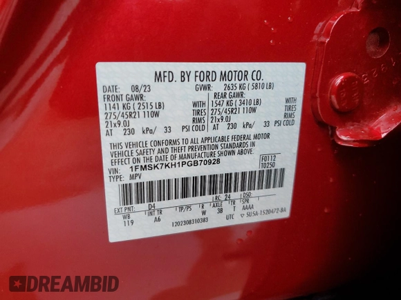 2023 Ford Explorer ST-Line with VIN 1FMSK7KH1PGB70928, listed as a Copart auction lot 42332265 with 16,971 mi miles and Salvage Title. Bid and sale history available at carsss.com. Image 15.
