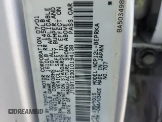 2001 Toyota ECHO z VIN JTDBT123010194138, wystawiony jako Copart lot #57673035 z przebiegiem 155 524 mil mil oraz Tytuł czysty. Historia ofert i sprzedaży dostępna na DreamBid. Obrazek 12.