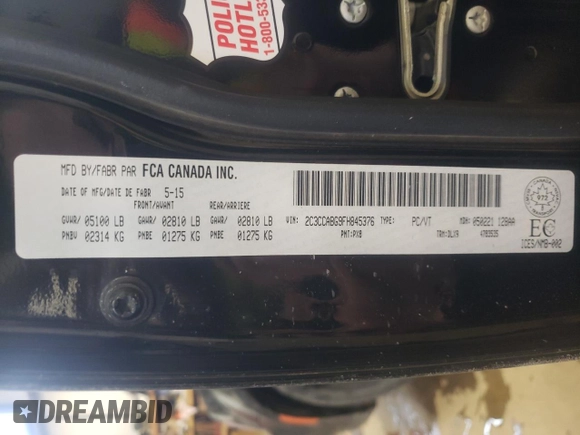 2015 Chrysler 300 S z VIN 2C3CCABG9FH845376, wystawiony jako Copart lot #59557465 z przebiegiem 139 110 mil mil oraz Szkoda całkowita • Salvage title. Historia ofert i sprzedaży dostępna na DreamBid. Obrazek 12.