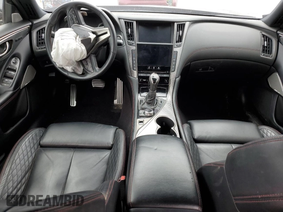 2018 Infiniti Q50 RED SPORT 400 with VIN JN1FV7AR5JM481734, listed as a Copart auction lot 48287625 with 0 mi miles and Salvage Title. Bid and sale history available at carsss.com. Image 8.