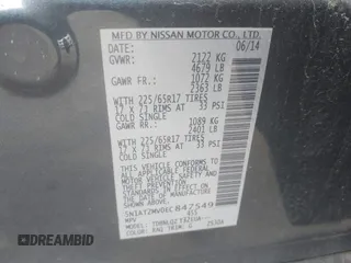2014 Nissan Rogue S with VIN 5N1AT2MV0EC847549, listed as a IAAI auction lot 41877925 with 172,750 mi miles. Bid and sale history available at carsss.com. Image 9.