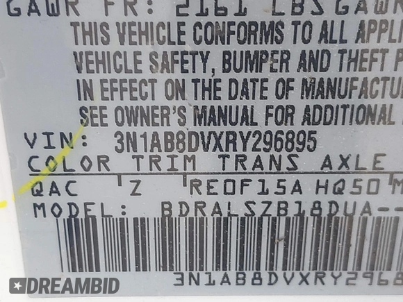 2024 Nissan Sentra SR with VIN 3N1AB8DVXRY296895, listed as a IAAI auction lot 42310278 with 12,705 mi miles and . Bid and sale history available at DreamBid. Image 9.